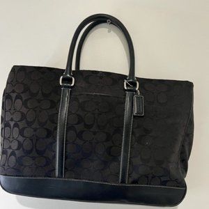 Coach | Black Large Logo Canvas & Leather Travel Tote Bag